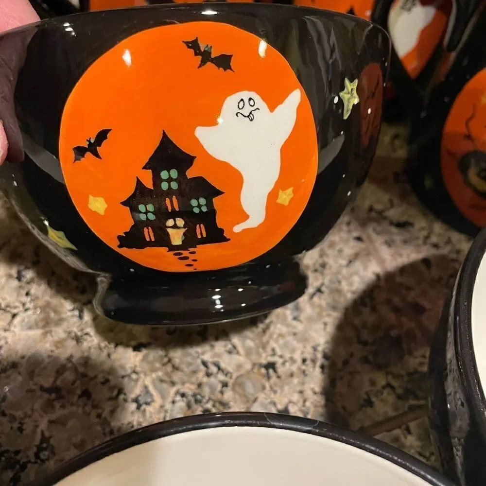 Certified International Halloween Vintage Bowls and Mug Set of 8!!